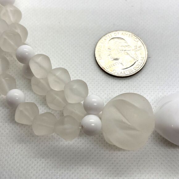 Vintage Style Frosted Clear White Plastic Beaded 2 Strand Tiered‎ 20'' Necklace - Picture 2 of 8